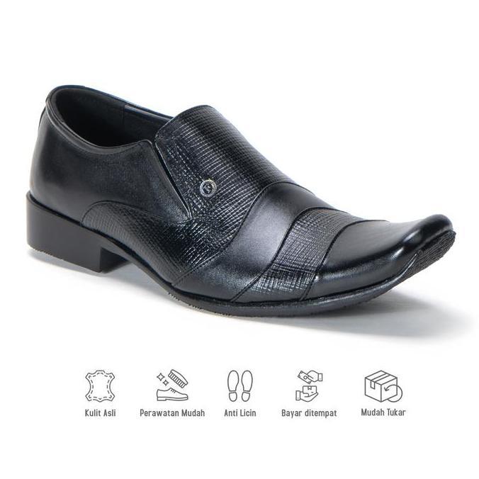 TERBARU - Sepatu Pantofel Pria Formal Kantor Branded Lokal Kulit Asli F663