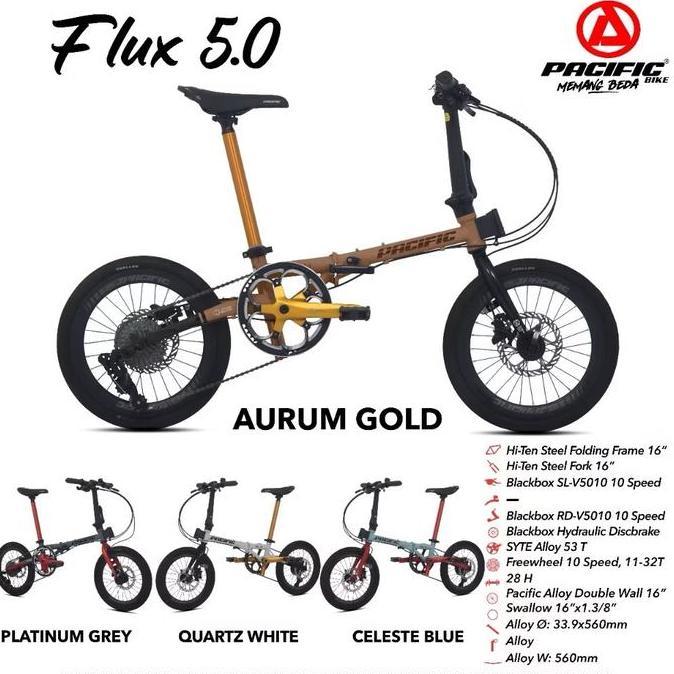 Terlaris Sepeda Lipat Pacific Flux 7.0 10 Speed Hidrolik 16 Inch