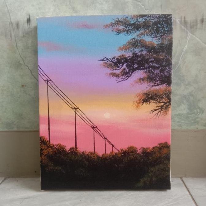 Lukisan Kanvas Pemandangan Sunset Gajah Aesthetic Ukuran 30X40 Cm Kode 230