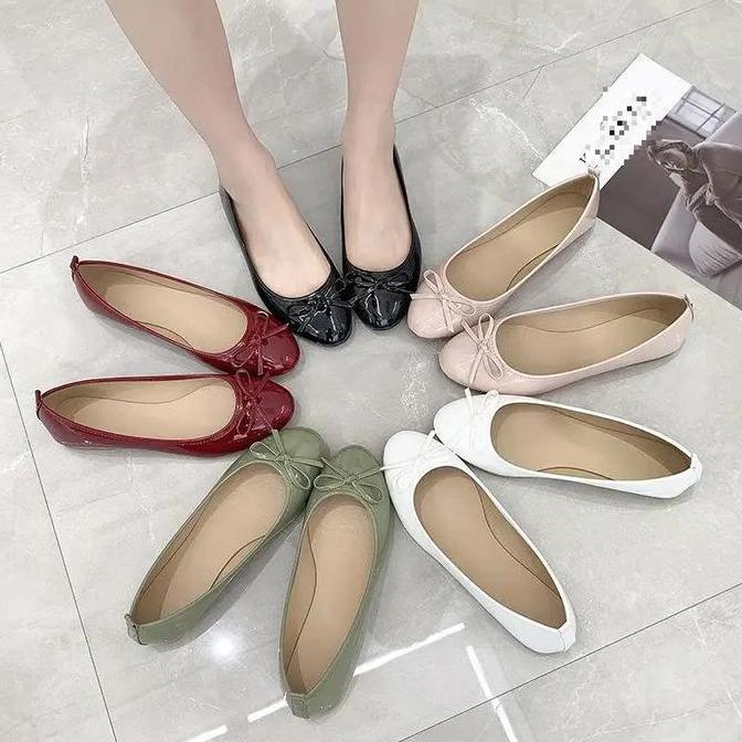 NEW - Sepatu Pesta Flat Shoes Pita Wanita Alas Karet sepatu kerja wanita flat shoes putih