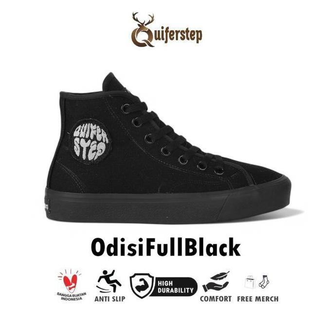 PROMO - Sepatu Quiferstep - Sneakers Casual Odisi Basic Full Black High Pria Wanita Sneaker Sekolah 