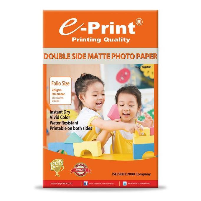 Wkwkw- Kertas Foto Double Side Matte Doff Folio F4 220Gsm 50Lembar E-Print