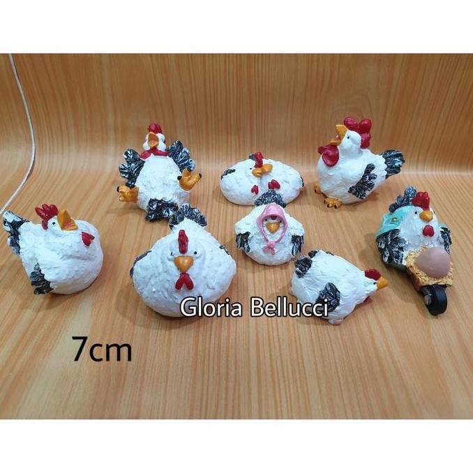 NEW - patung pajangan ayam lucu 8 miniatur chicken family