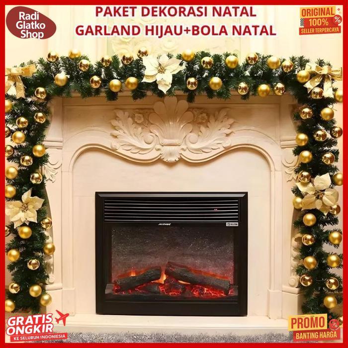 Sale Ms Party Paket Dekorasi Natal Garland Hijau Daun Mix Bola Natal / Garland Daun Hijau Natal Dan 