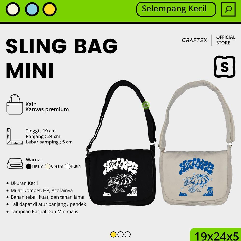Hot Deals Tas Selempang Mini Kanvas Unisex Hitam Putih