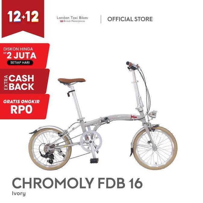 Terlaris London Taxi Chromoly Folding Bike 16 - Ivory / Sepeda Lipat 16 Inch