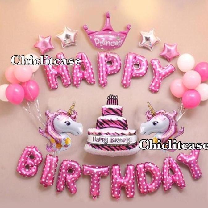 Set paket balon dekorasi ulang tahun anak unicorn Ulang tahun