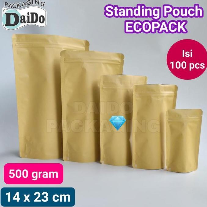 ISI 100 Standing Pouch Ecopack 500gr Kemasan Kopi Plastik klip KPACK