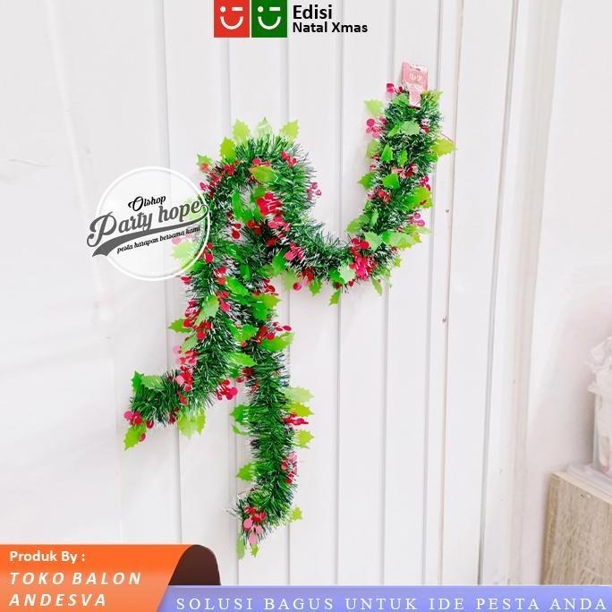 slinger natal buah ceri / dekorasi hiasan rumbai tinsel pohon natal