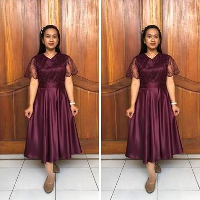 New- Dres Wanita Satin Kombinasi Brokat Kondangan Baju Kain Mewah Panjang Formal Tile