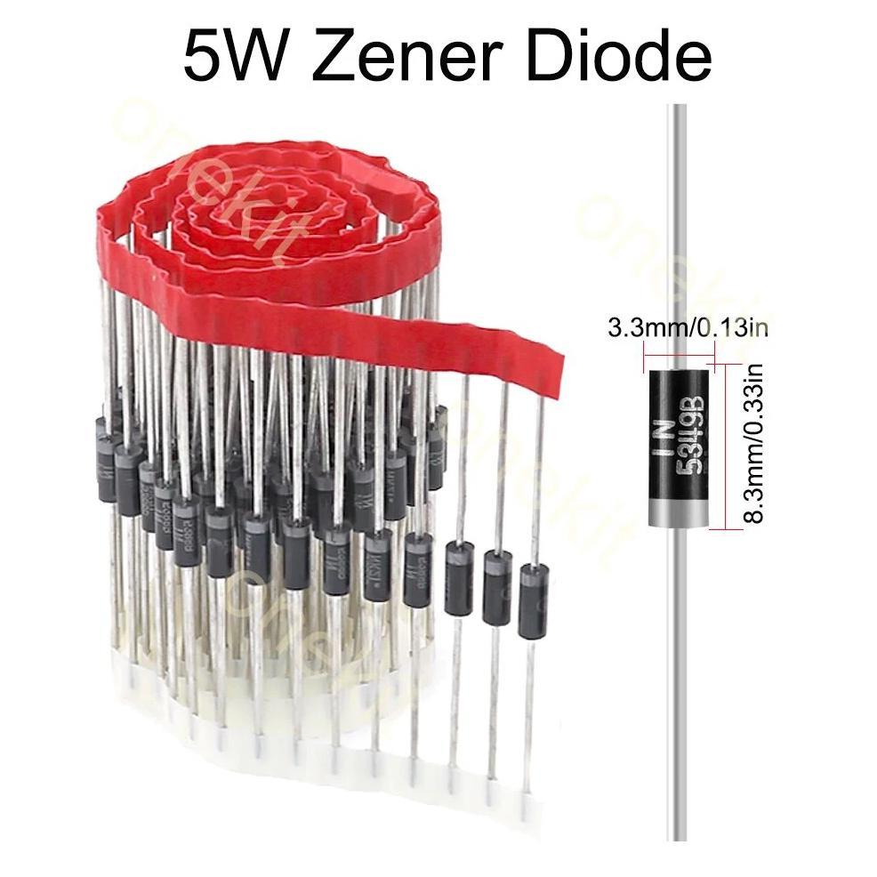 50pcs 5W Zener Diodes CASE17-02 3V3 5V1 8V2 12V 15V 18V 20V 22V 24V 30V 33V 39V 43V 47V 51V 62V 75V 