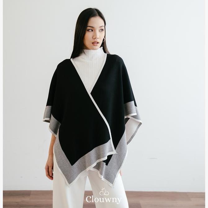 TERMURAH CLOUWNY - Outer Wanita Two Tone Scarf Premium Knitt Grey Panjang Tebal Knitwear Basic er Hi