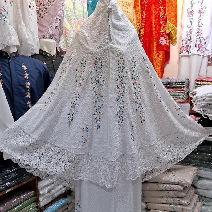 Setelan Mukena Renda bahan katun Paris mix sulam tangan sulam timbul motif jurai