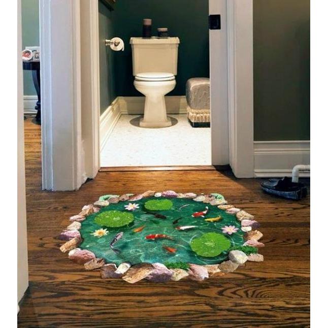 Promo Stiker Dekorasi Lantai 3D Motif Kolam Kecil Ikan Koi Diskon