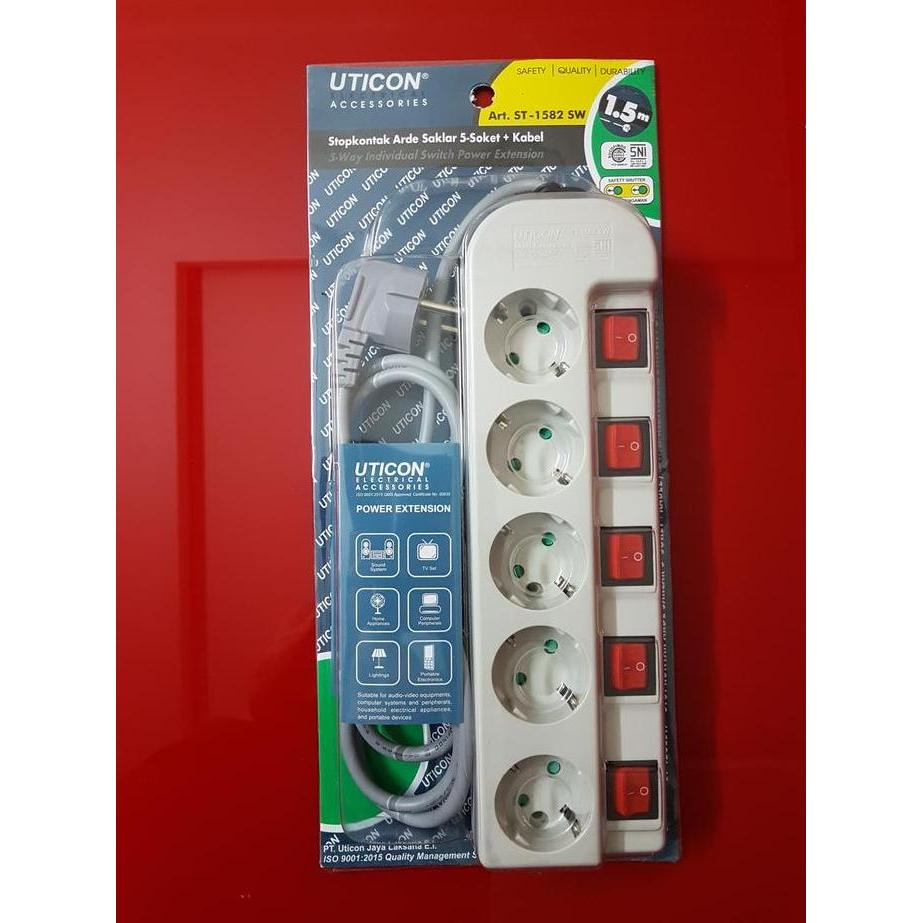 NEW Stopkontak 5 Lubang + Kabel + Saklar Individual Uticon ST 1582 SW