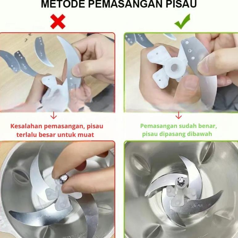 New Blender Daging Choper Portable 2In1 4 Mata Pisau Stainles Steel