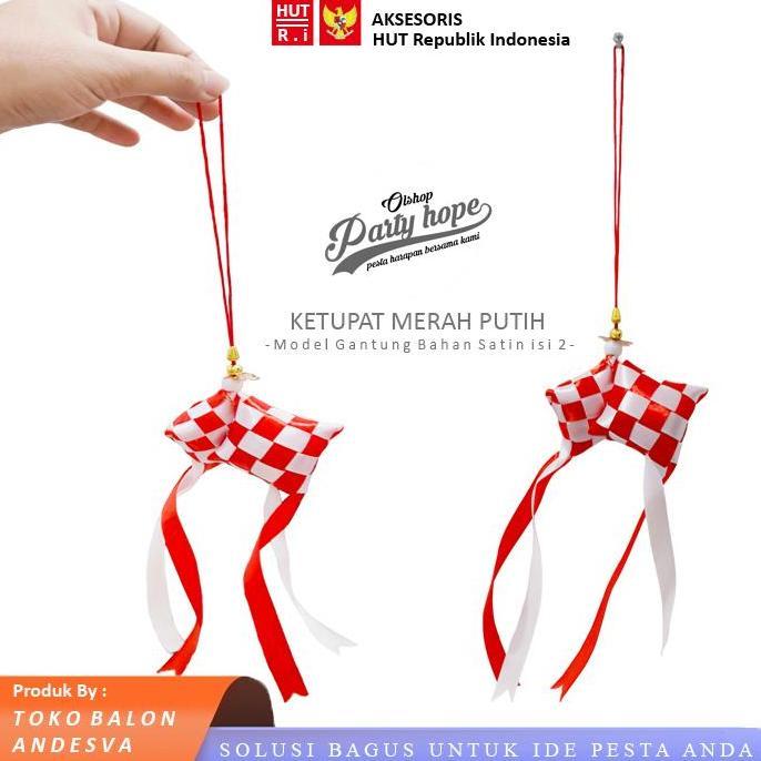 [isi 12] hiasan ketupat gantung merah putih / ketupat gantung hiasan mobil / ketupat aksess hut ri /