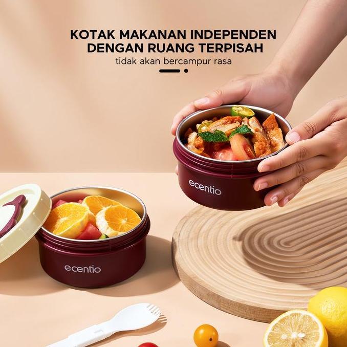 Discount Ecentio Set Kotak Makan Bento & Mangkuk Stainless 304 Lunch Box 3 Sekat Kotak Bulat Anti Bo