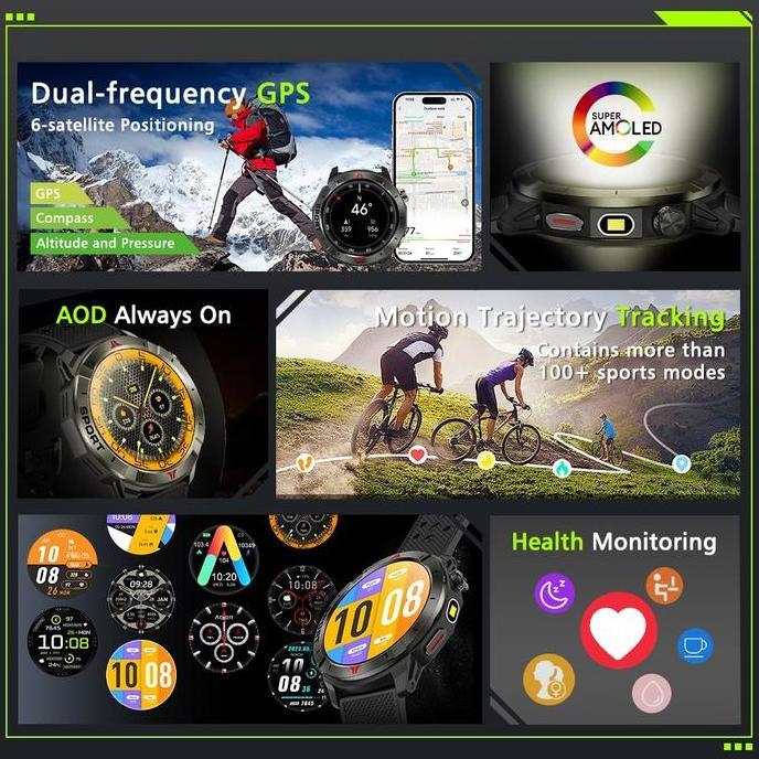 Gps/AmoledAolon Navi R4 Smart Watch Baru Gps Ganda Posisi Bintang 6 Melacak Peta Kompas Ketinggian I