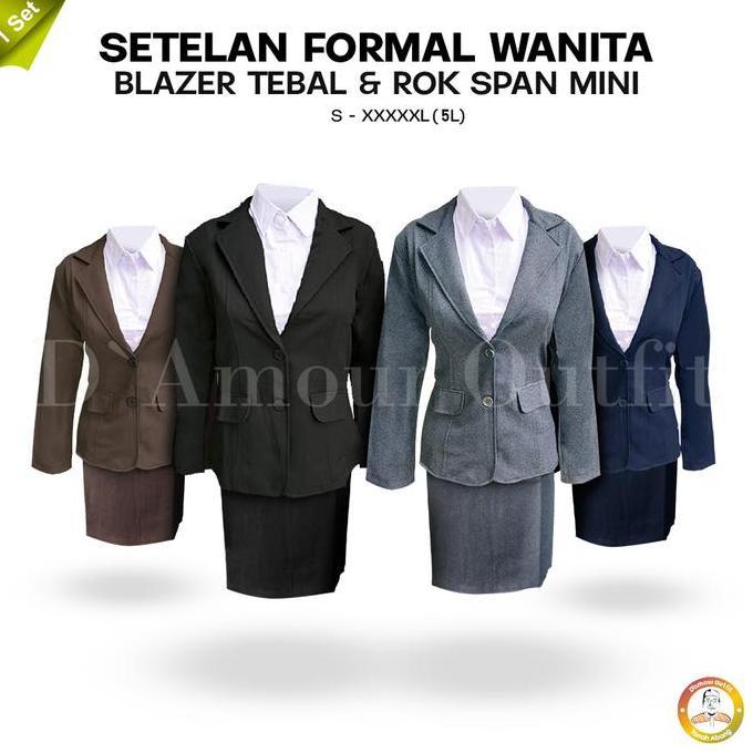 D'amour Outfit | Setelan Jas Blazer Rok Span Mini Wanita Formal Kantoran Hitam Abu Navy Coklat S-5L 