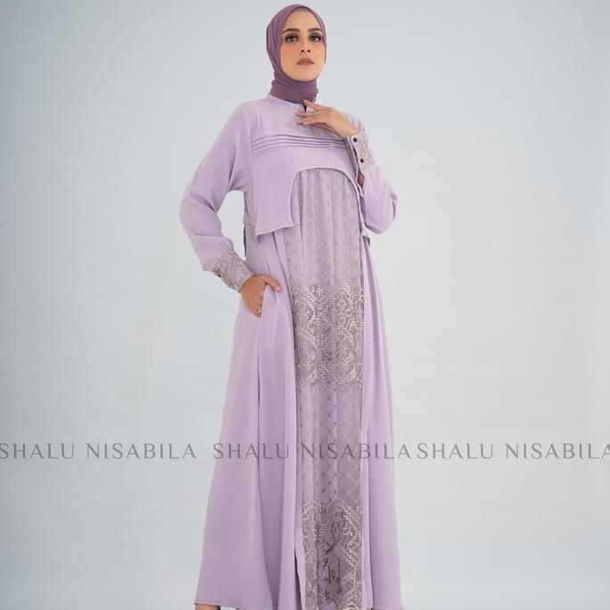 Shalu Nisabila - Agatha Dress Gamis Panjang Syari Wanita Muslimah Bahan Kombinasi Kain Tile Maxi Gam