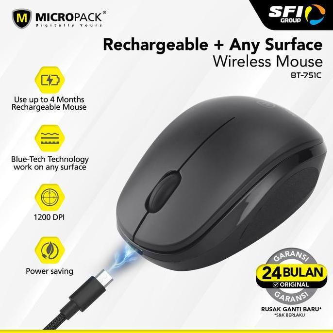 Micropack- Mouse Premium Wireless Rechargeable Blue Tech - Bt-751C