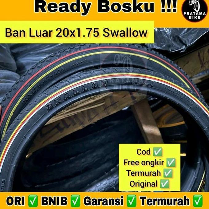 Promo Ban luar Bmx Mini 20 x 1.75 SWALLOW LIS 3 WARNA MERAH PUTIH / HITAM KUNING ban sepeda 20x175 2