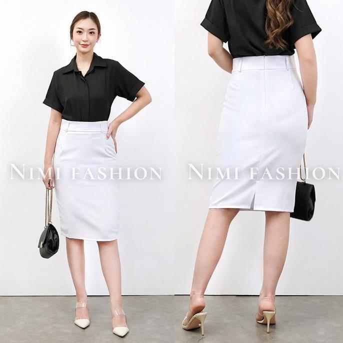 NIMI - Rok Pendek Wanita Span 3/4 Formal Kantor Rok Span Kerja Pendek Putih Hitam Navy Coklat Basic