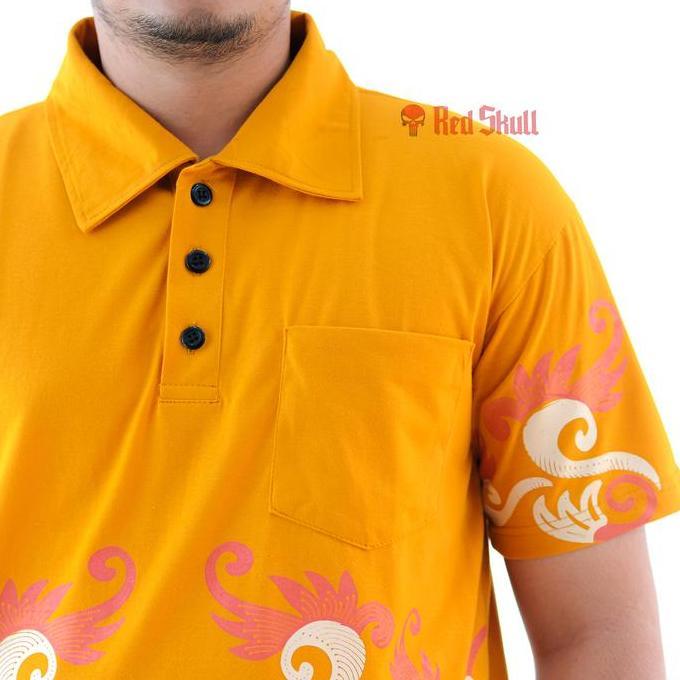 RED SKULL Kaos Kerah Polo Batik Solo Batik Bawah Ada Saku Kain Kaos Katun Pendek Baju Pria Dewasa Di