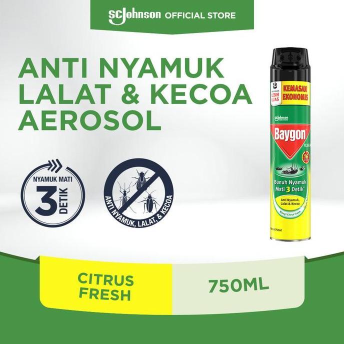 Baygon Aerosol - Obat Anti Nyamuk Semprot Citrus Fresh 750ml