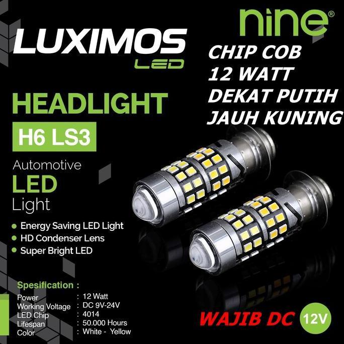 LAMPU LED MOTOR LASER H6 9NINE LUXIMOS LS 3 PUTIH KUNING 12 WATT
