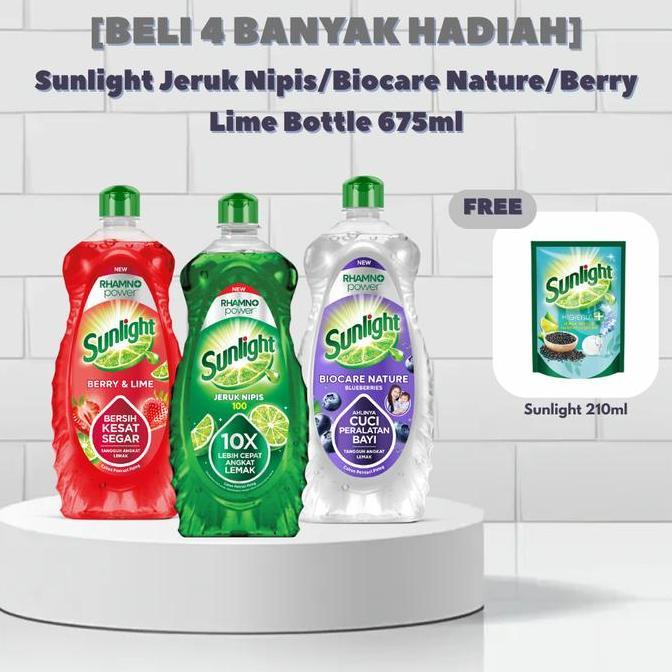 [BELI 4 FREE Sunlight 210ml] Sunlight Jeruk Nipis Botol 675ml / Sunlight Biocare Nature Botol 675ml 