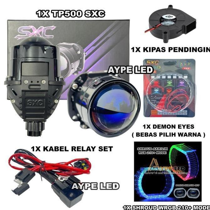 Promo Biled Projector 2,5 inch Bluelens Premium SXC TP500 Black Housing Flat Cut Off Biled Motor Mob