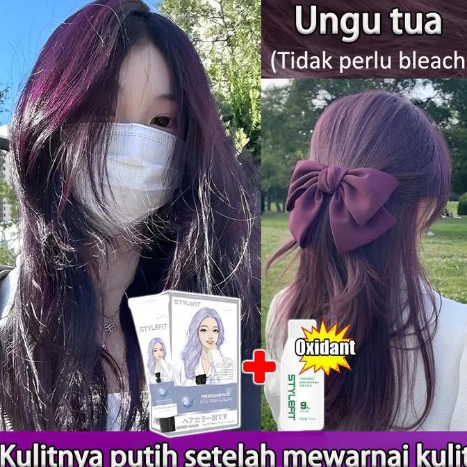 Gratis hair mask dan alat catCat rambut 210ml ungu hitam,Tidak perlu bleach,Tanpa ammonia,topi highl