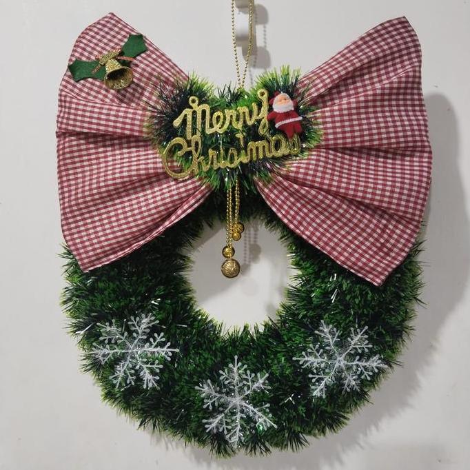 (38cm) Krans Natal Pita jumbo - Hiasan dinding natal Xmas Wreath