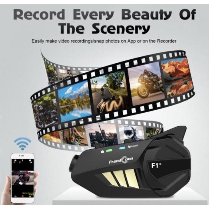 Intercom FreedConn F1 Plus + Bluetooth Helm HD Camera 6 Rider No Maxto