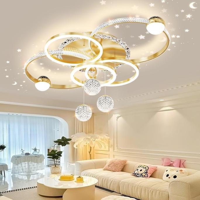 Lampu Plafon Minimalis 110cm LED Lampu Hias Ruang Tamu Bentuk Bintang Mewah REMOTE 3 Warna Lampu Gan