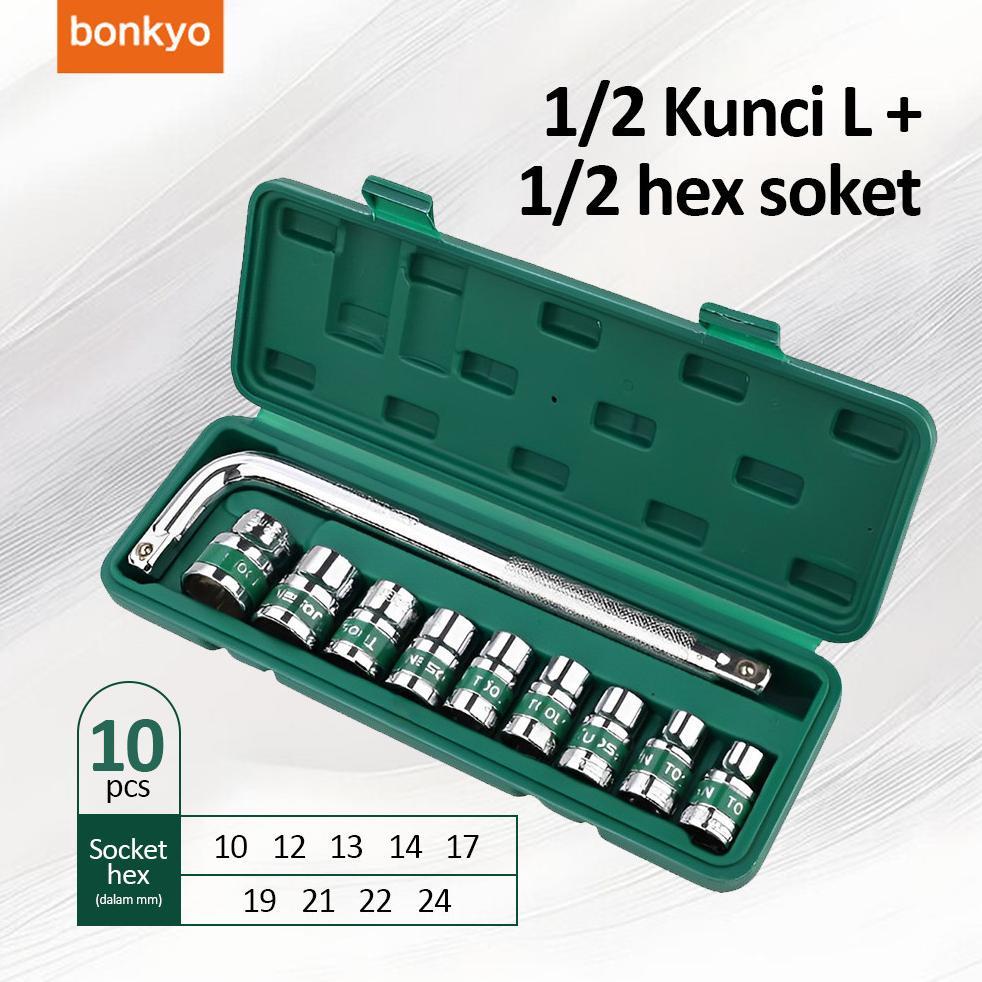 Bonkyo Mata kunci sok set  Mata Sock Set Dan  Gagang Sock L/Kunci Set Kunci Mata Shock TOOL KIT Mata