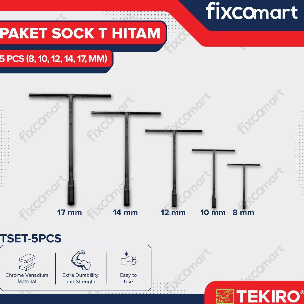 Tekiro Paket Kunci Sock T Hitam (8-10-12-14-17 Mm) / Tekiro Kunci T Set 5 Pcs