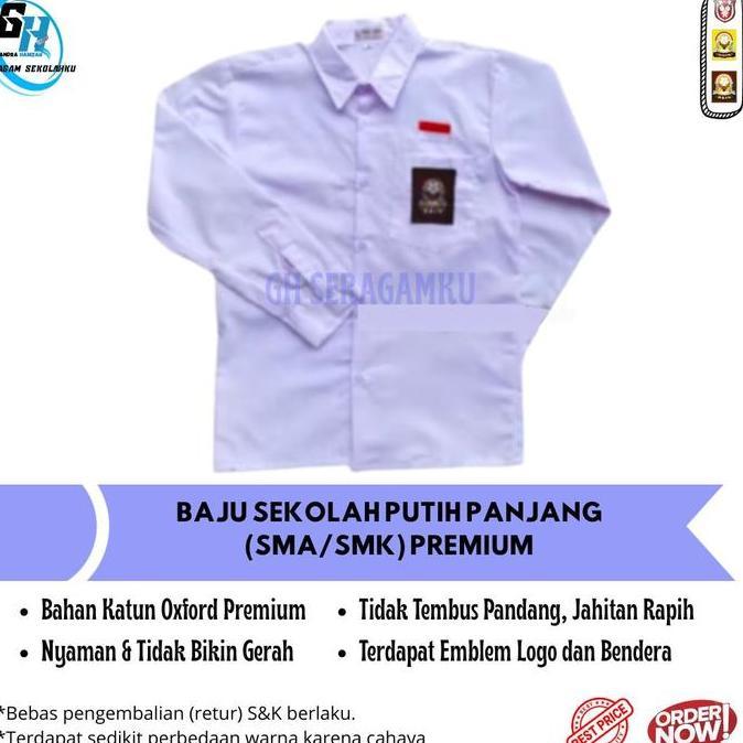 Seragam Sekolah SMA/SMK Baju Lengan Panjang Pendek Kemeja Putih Polos Katun Pria PROMO AWAL TAHUN