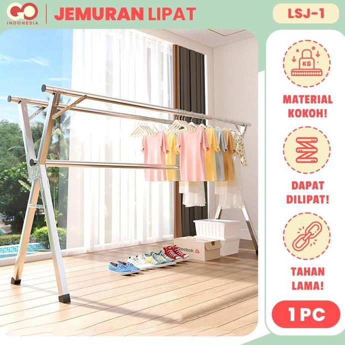 DISKON GO - Jemuran Baju Lipat Alumunium Jemuran Pakaian Anti Karat Kuat Tempat Jemuran Baju Portabl