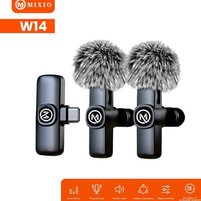 MIXIO W13 W14 Mic Wireless Clip on Microphone Mikrofon Lavalier HP Plug & Play