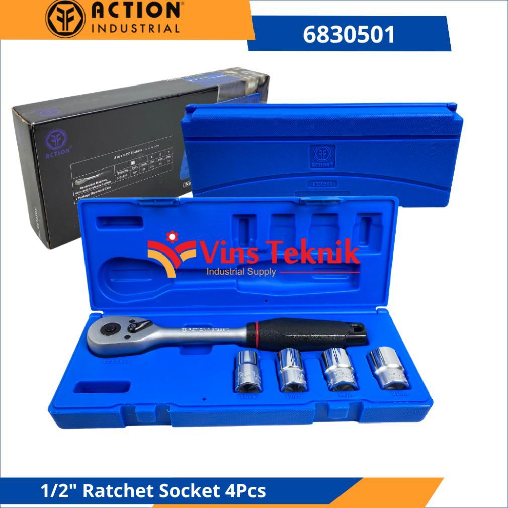 Kunci Socket 1/2" Set Kunci Sok Shock Reversible Ratchet Set ACTION 6830501