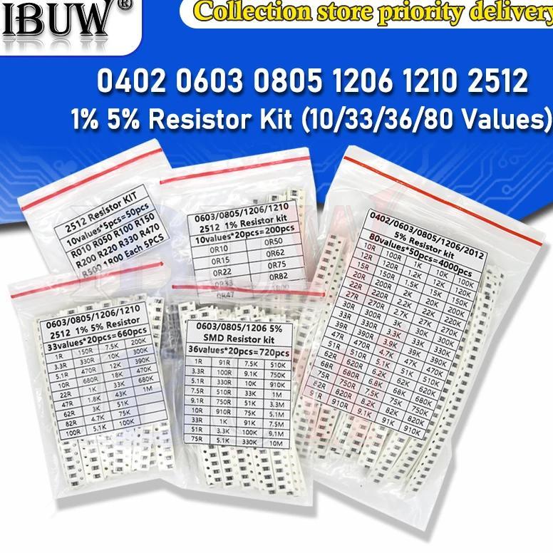200PCS 660PCS 720PCS 4000PCS 0402 0603 0805 1206 1210 2512 SMD Resistor Kit igmopnrq Assorted Kit 10