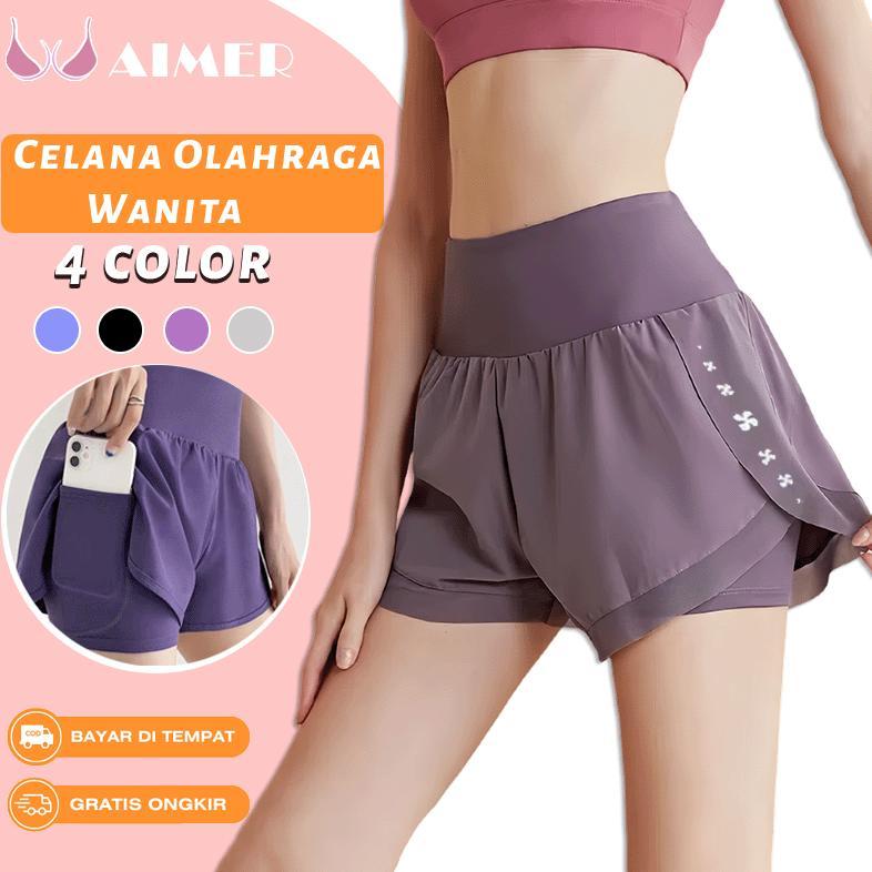 AIMER Celana Olahraga Pendek Wanita Legging Traning Sport Wanita Baju Senam Gym Fitness Yoga C0010G4