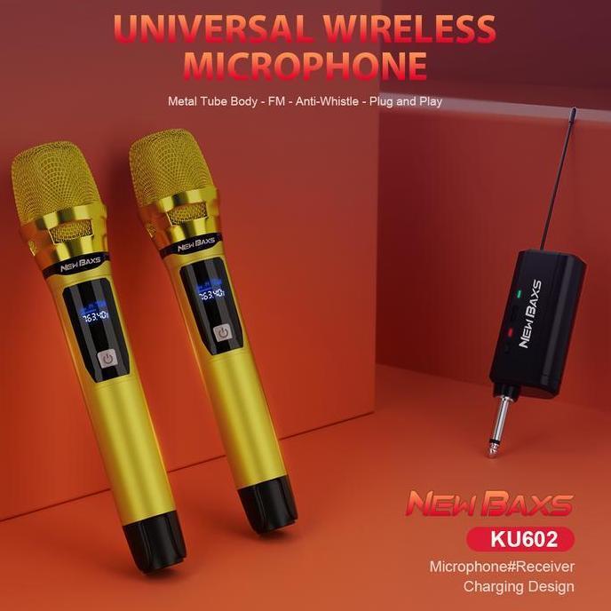 NEW BAXS Mic wireless 2 mic murah KU601/KU602 mikrofon nirkabel isi ulang, mikrofon dengan peredam b