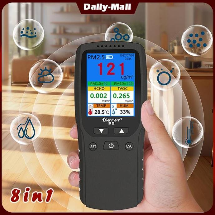 Best Promo, Air Quality Index Monitor Lcd Screen Display 8 In 1 Alat Tester Kualitas Udara Environme