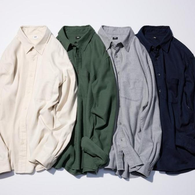 kemeja flanel pria lengan panjang polos UNIQLO ORIGINAL ASLI