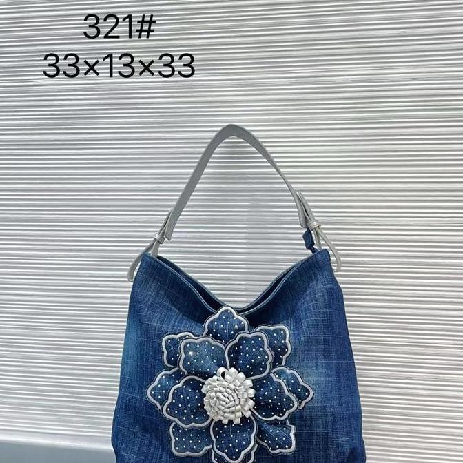 321 Jeans Bunga Tas Fashion Wanita Bahan Jeans Tas Selempang Wanita