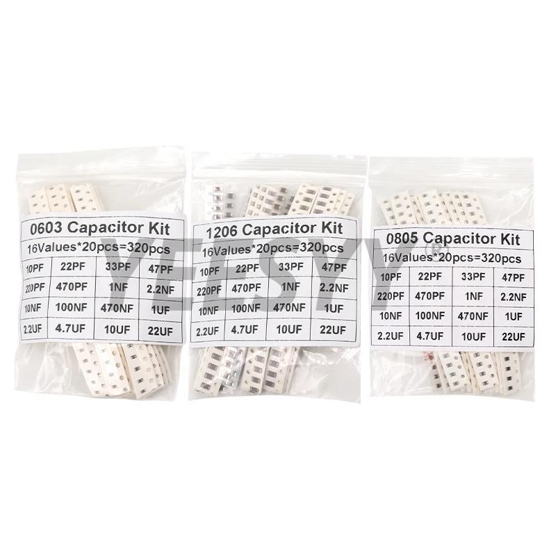 320PCS 720PCS 0603 0805 1206 SMD Capacitor Assorted Kit 16/36/50Values 1PF - 10UF Capacitance Set 10